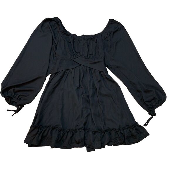 ☘️Sold☘️ NWOT Women's Black Square Neck Lantern Sleeve Ruffle Hem Dress Size M - Picture 4 of 8